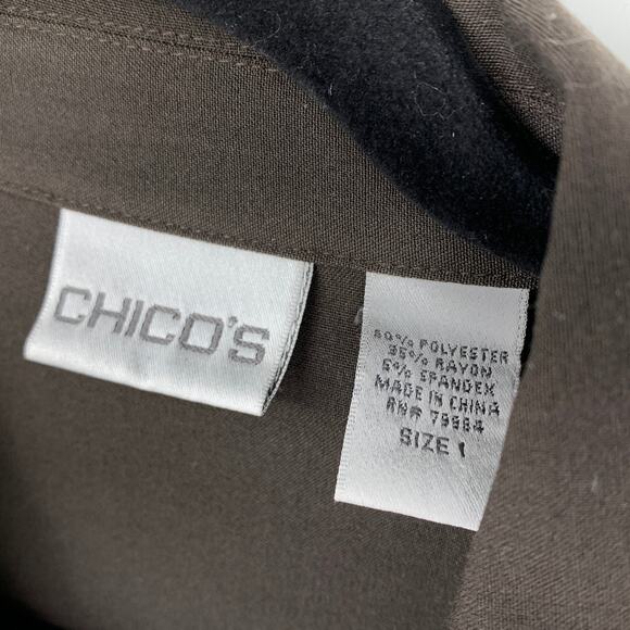 Chicos Shirt Jacket Womens Size 1 US M Brown Long Sleeve Pockets - Picture 5 of 5